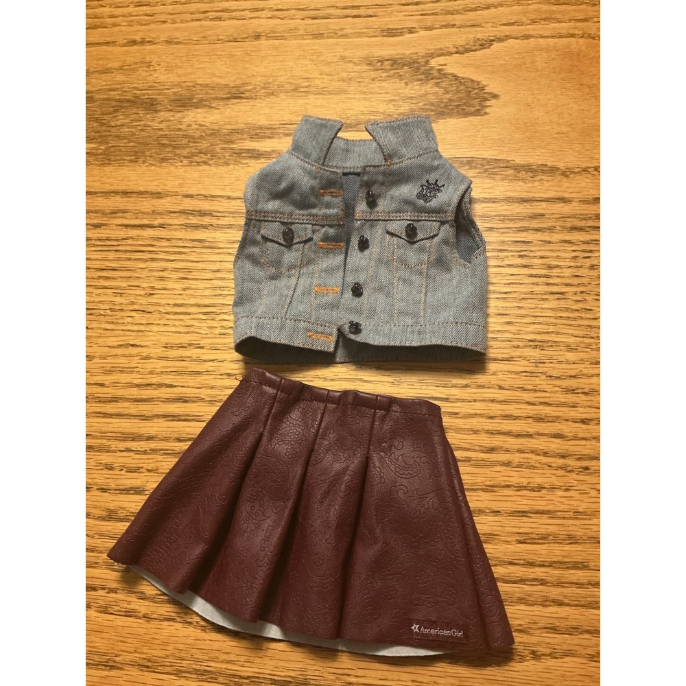 American Girl Doll Tenney Meet Vest and Maroon Faux Leather Paisley Skirt